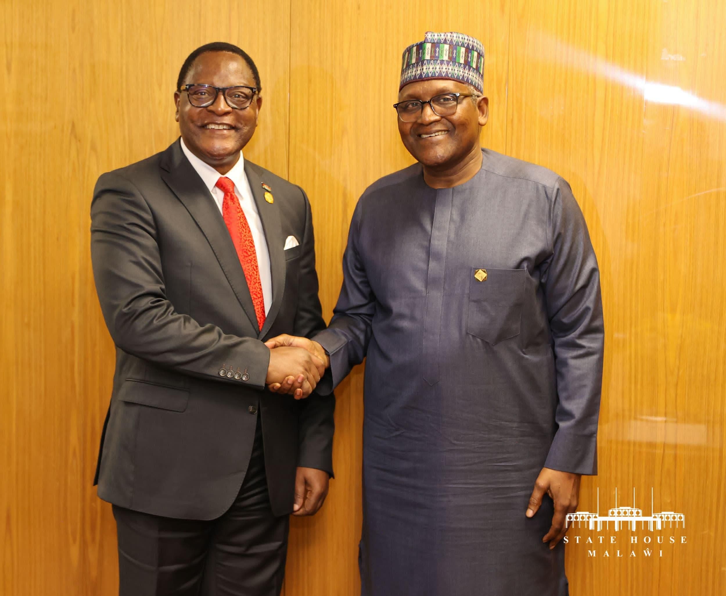 DANGOTE ASSURES PRESIDENT CHAKWERA OF IMPENDING INVESTMENTS IN MALAWI