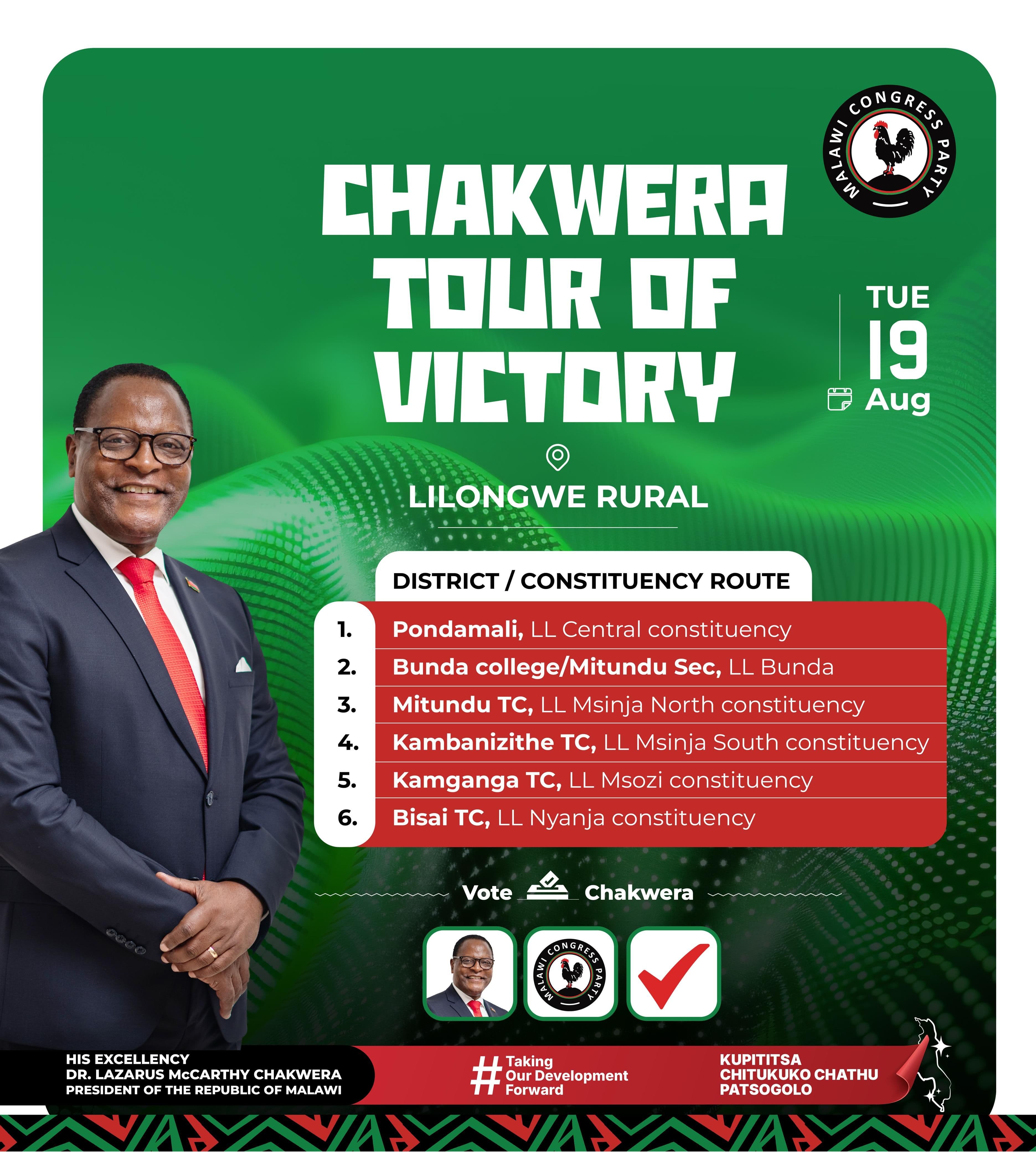 PRESIDENT CHAKWERA TAKES CAMPAIGN MESSAGE TO LILONGWE SOUTH WEST COMMUNITIES 